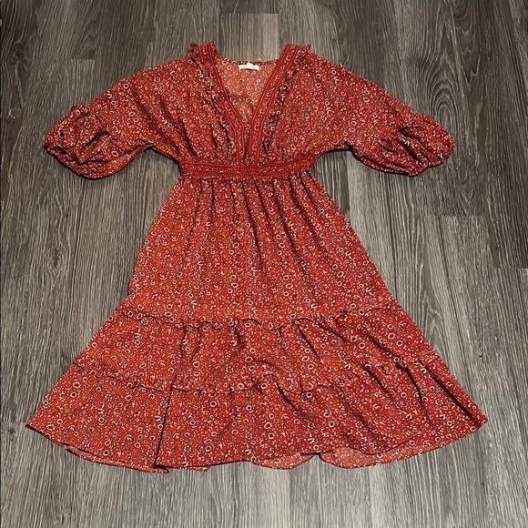 Max Studio Orange Midi Dress with Ruffled Tiered Design - Picture 2 of 11
